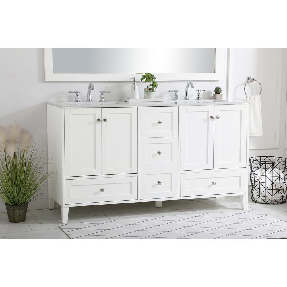 60 inch Double Bathroom Vanity in White. Picture 2