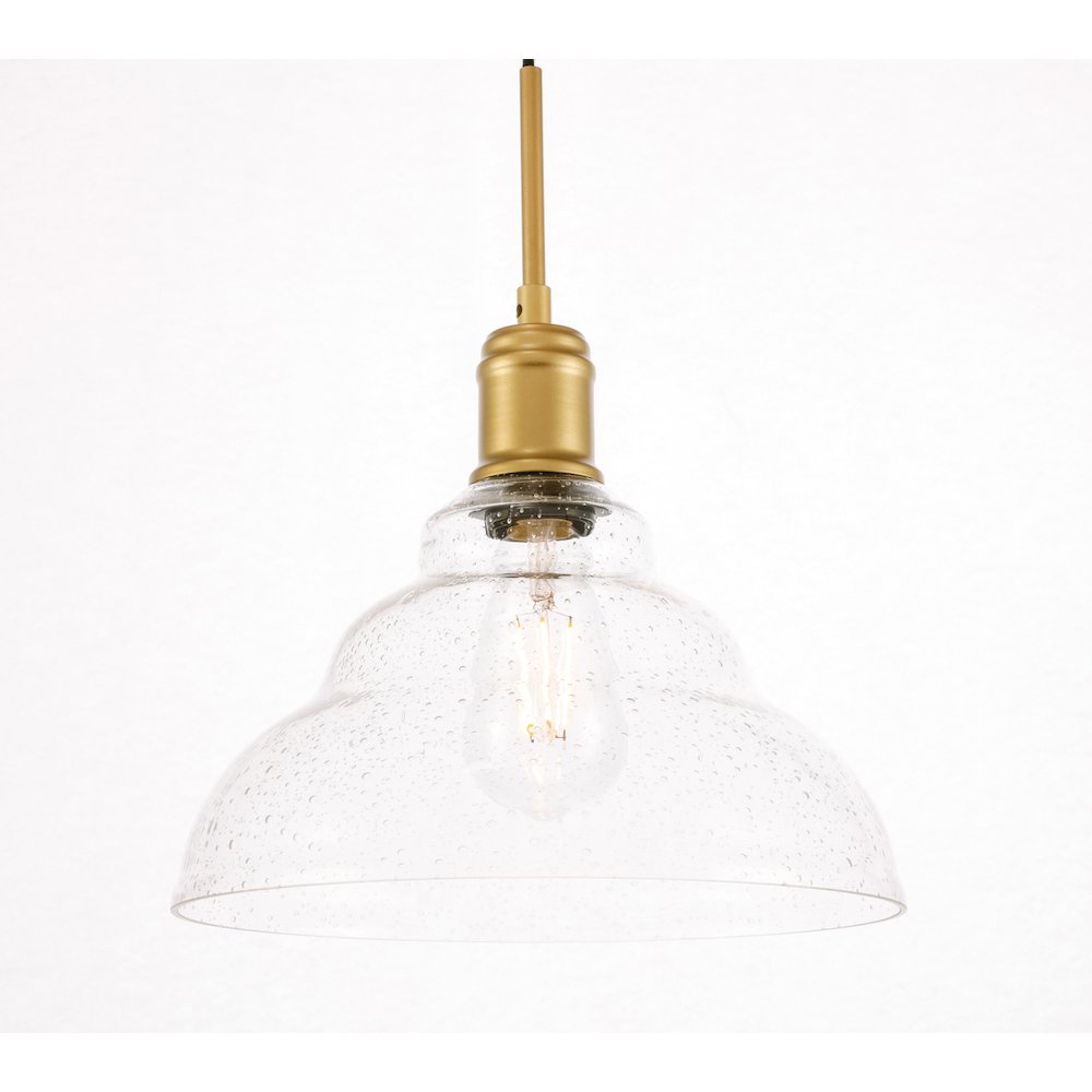 Gil 1 Light Brass And Clear Seeded Glass Pendant. Picture 11
