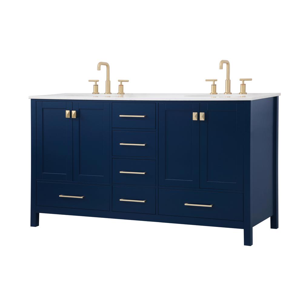 60 inch Double Bathroom Vanity in Blue. Picture 6