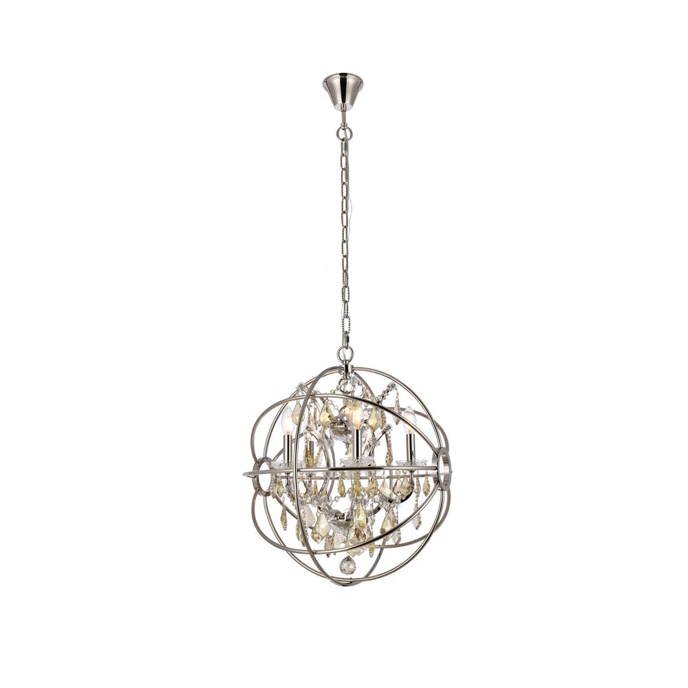 Geneva 5 light polished nickel Pendant Golden Teak (Smoky) Royal Cut crystal. Picture 1