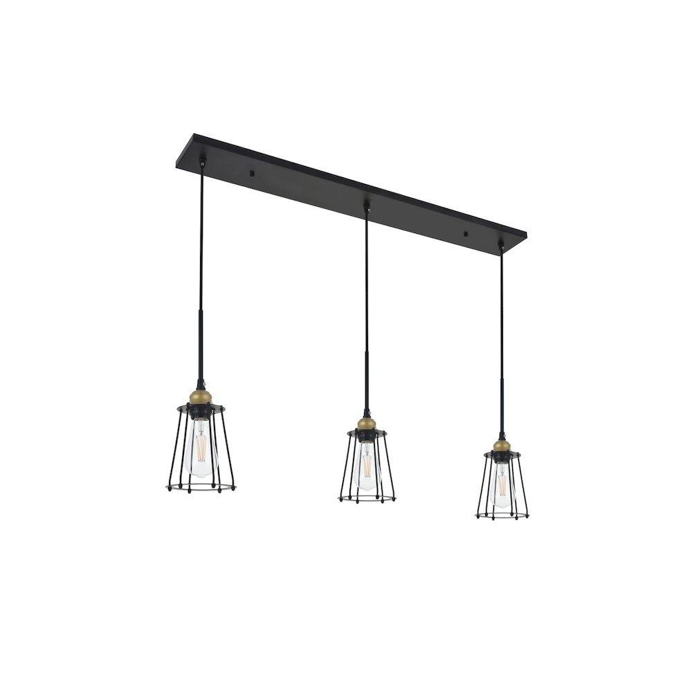 Auspice 3 Light Brass And Black Pendant. Picture 5