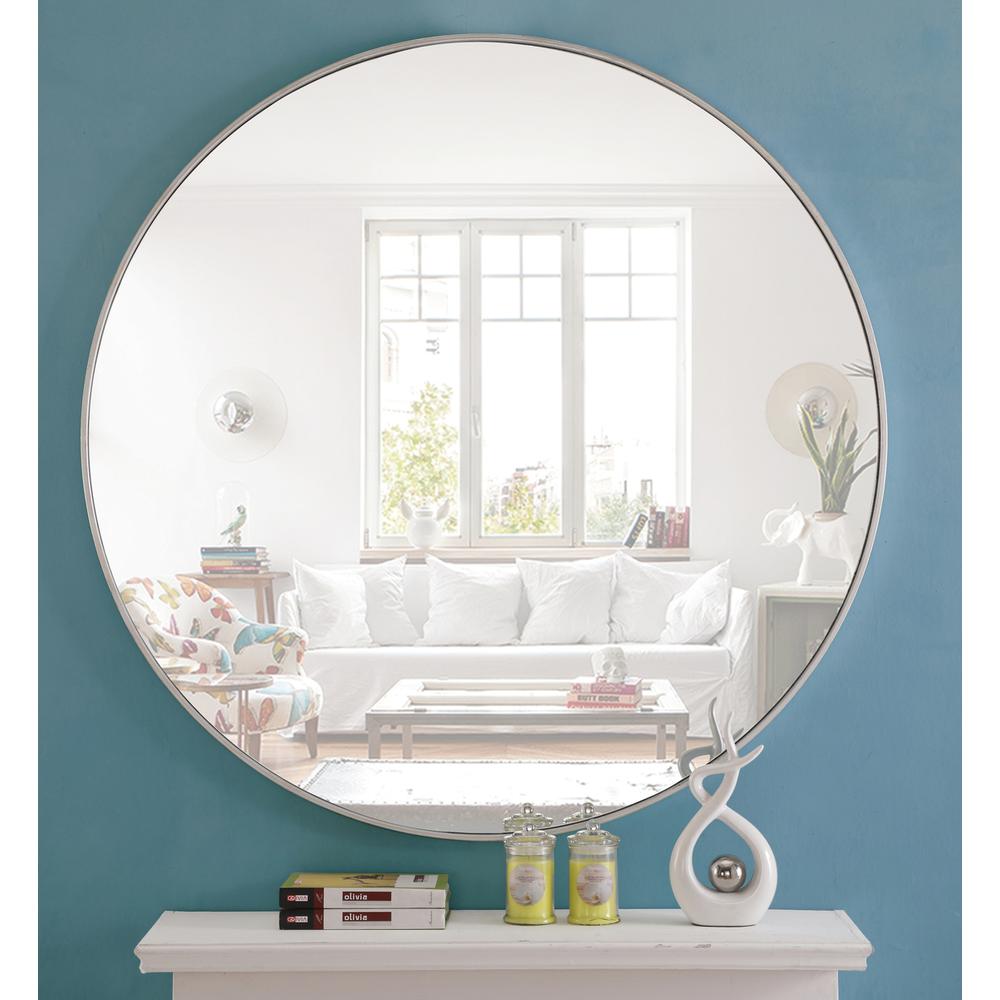 Metal frame Round Mirror 48 inch Silver finish. Picture 11