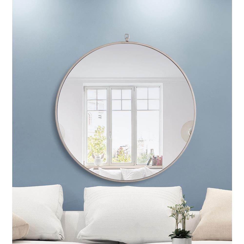 Metal frame Round Mirror with decorative hook 32 inch Silver finish. Picture 10