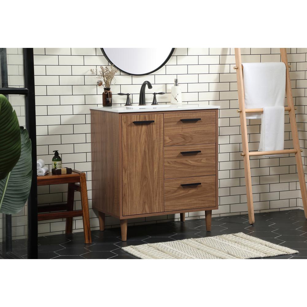 30 inch Single bathroom vanity in walnut brown. Picture 2