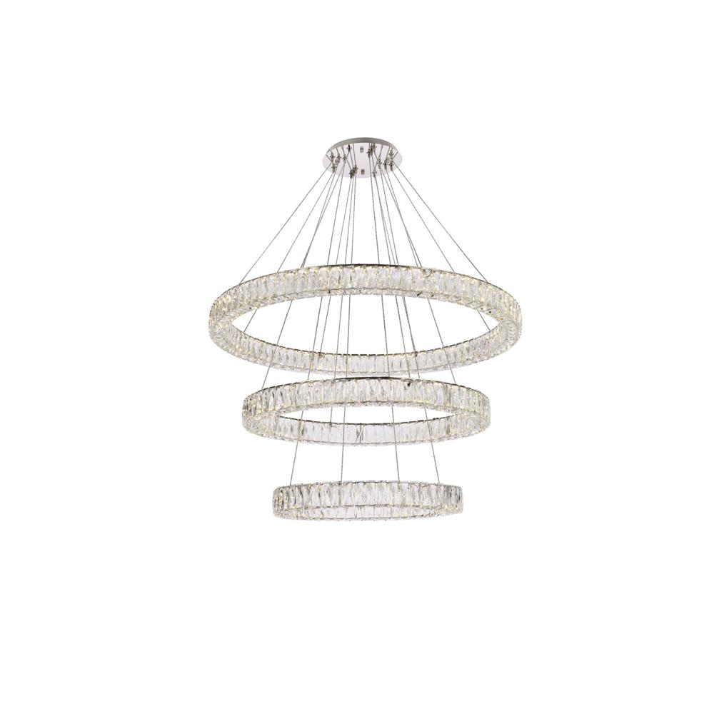 Monroe 41 inch LED triple ring chandelier in chrome. Picture 1