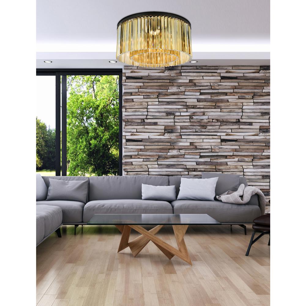 Sydney 8 light Matte Black Flush Mount Golden Teak (Smoky) Royal Cut Crystal. Picture 8