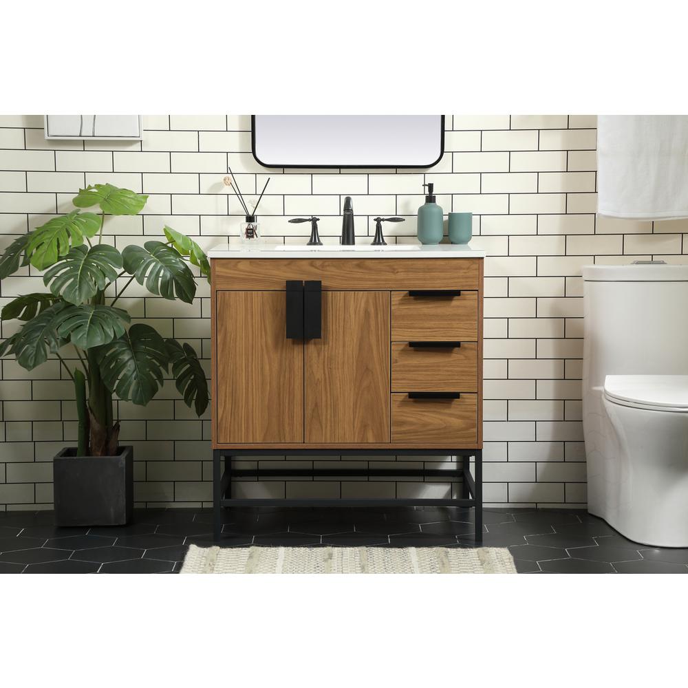 32 inch Single bathroom vanity in walnut brown. Picture 14