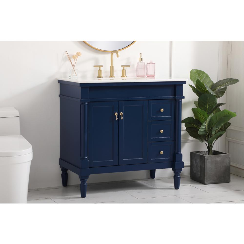 36 inch Single bathroom vanity in blue. Picture 2