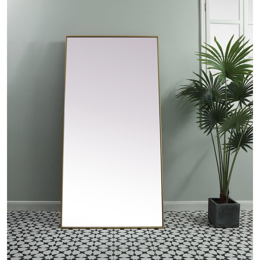 Metal Frame Rectangle Full Length Mirror 36x72 Inch in Brass. Picture 10