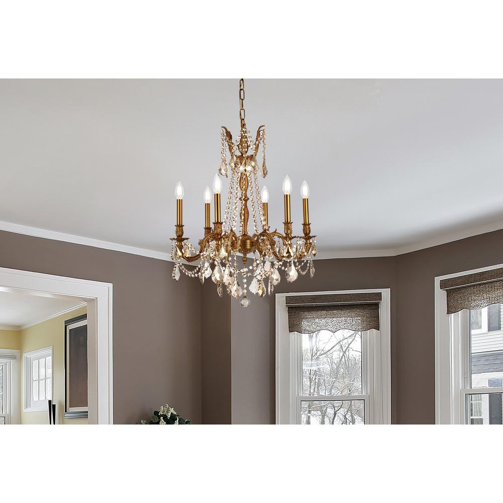 Rosalia 6 light French Gold Chandelier Golden Teak (Smoky) Royal Cut Crystal. Picture 8