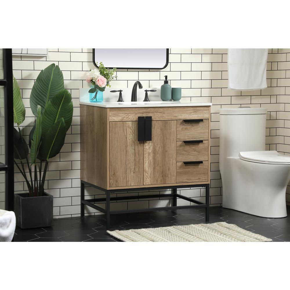 32 inch Single bathroom vanity in natural oak with backsplash. Picture 2