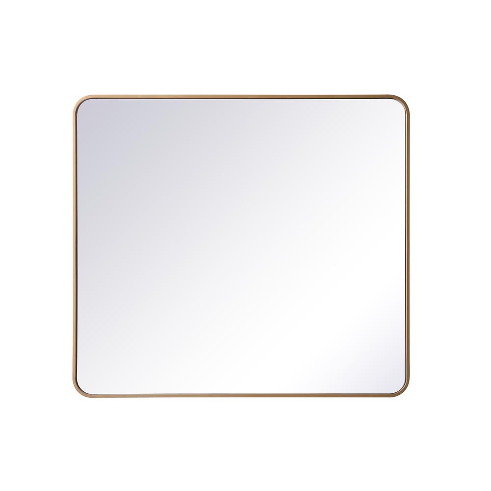 Soft corner metal rectangular mirror 36x40 inch in Brass. Picture 1