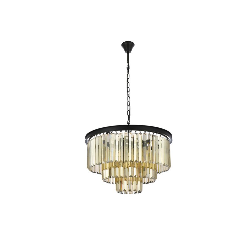 Sydney 9 light Matte Black Chandelier Golden Teak (Smoky) Royal Cut Crystal. Picture 6