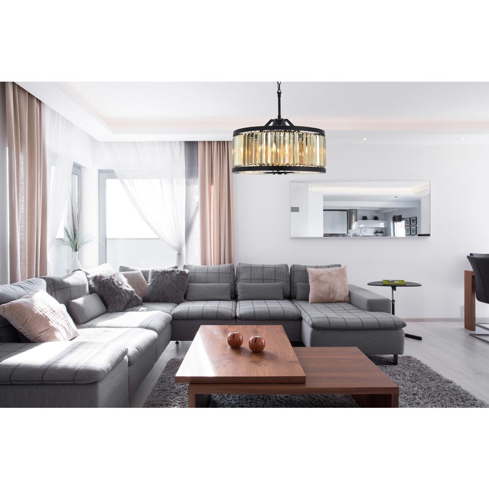 Chelsea 8 light Matte Black Chandelier Golden Teak (Smoky) Royal Cut Crystal. Picture 7