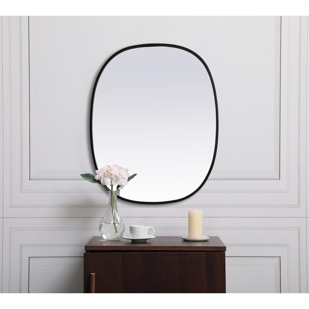 Metal Frame Oval Mirror 24x30 Inch in Black. Picture 3