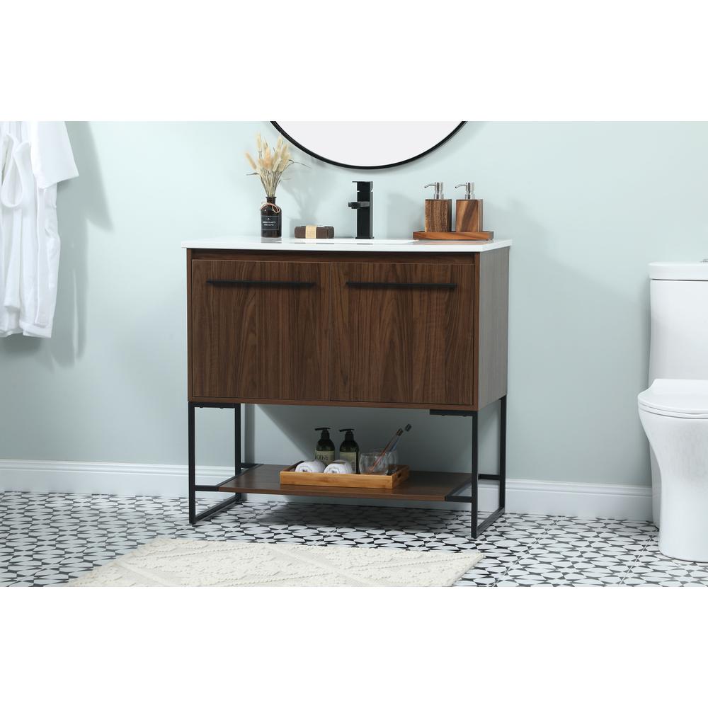36 inch Single bathroom vanity in walnut. Picture 2