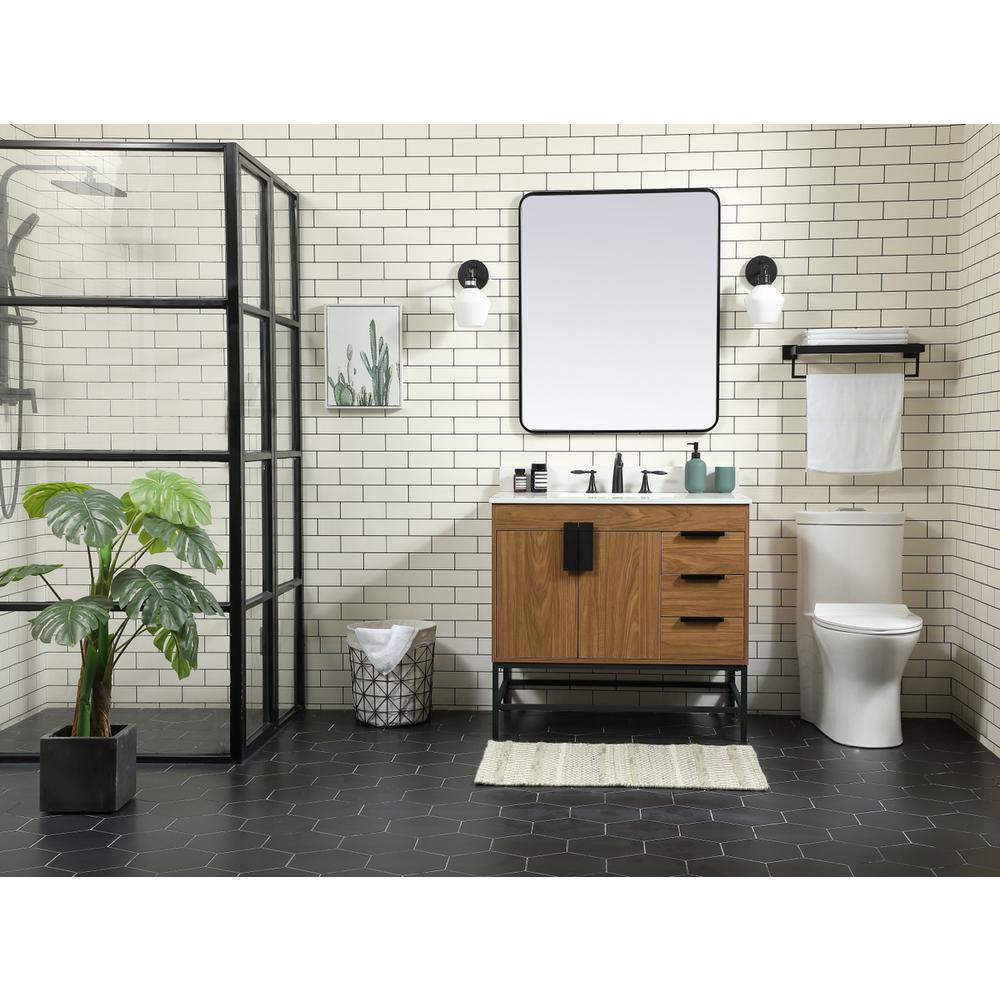 36 inch Single bathroom vanity in walnut brown with backsplash. Picture 4