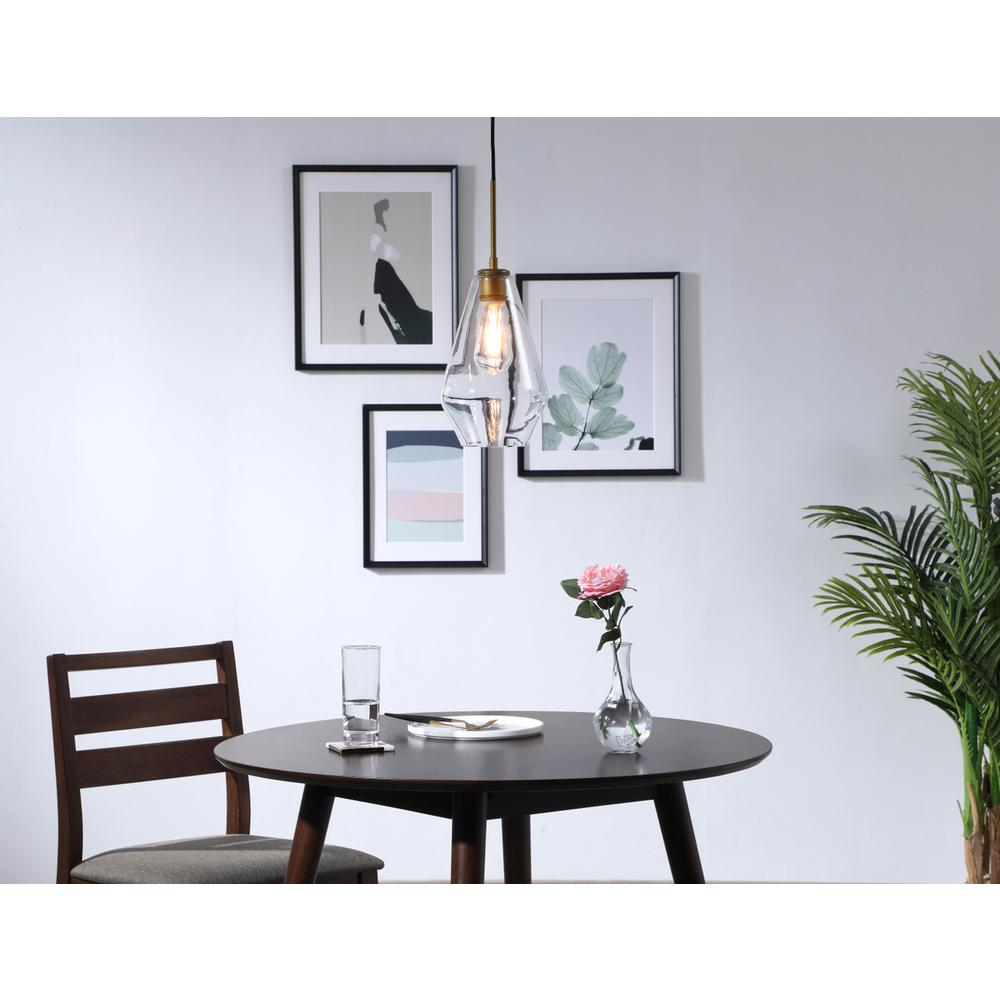 Gene 1 light Brass and Clear glass pendant. Picture 14