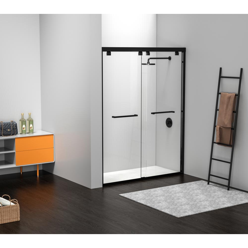 Semi-frameless shower door 60 x 76 Matte Black. Picture 11