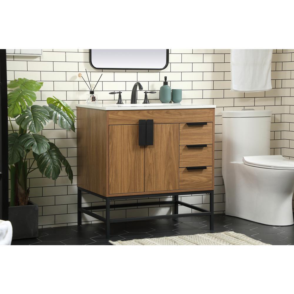 32 inch Single bathroom vanity in walnut brown. Picture 2