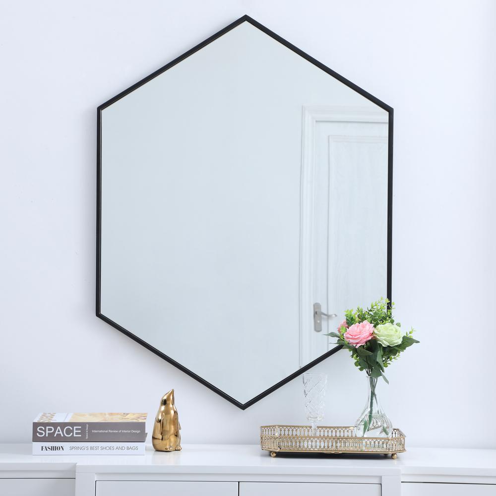 Metal frame hexagon mirror 30 inch in Black. Picture 12