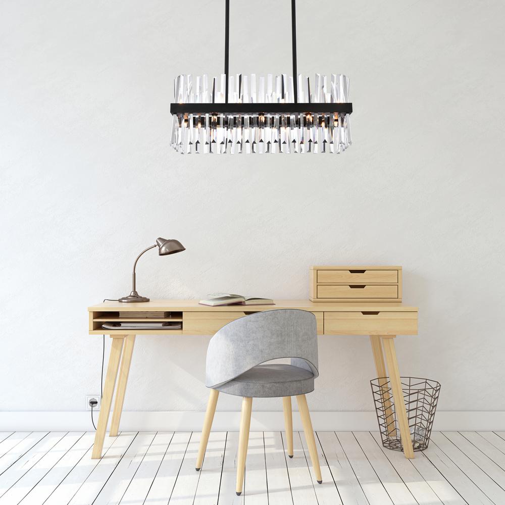 Serephina 30 inch crystal rectangle chandelier light in black. Picture 7