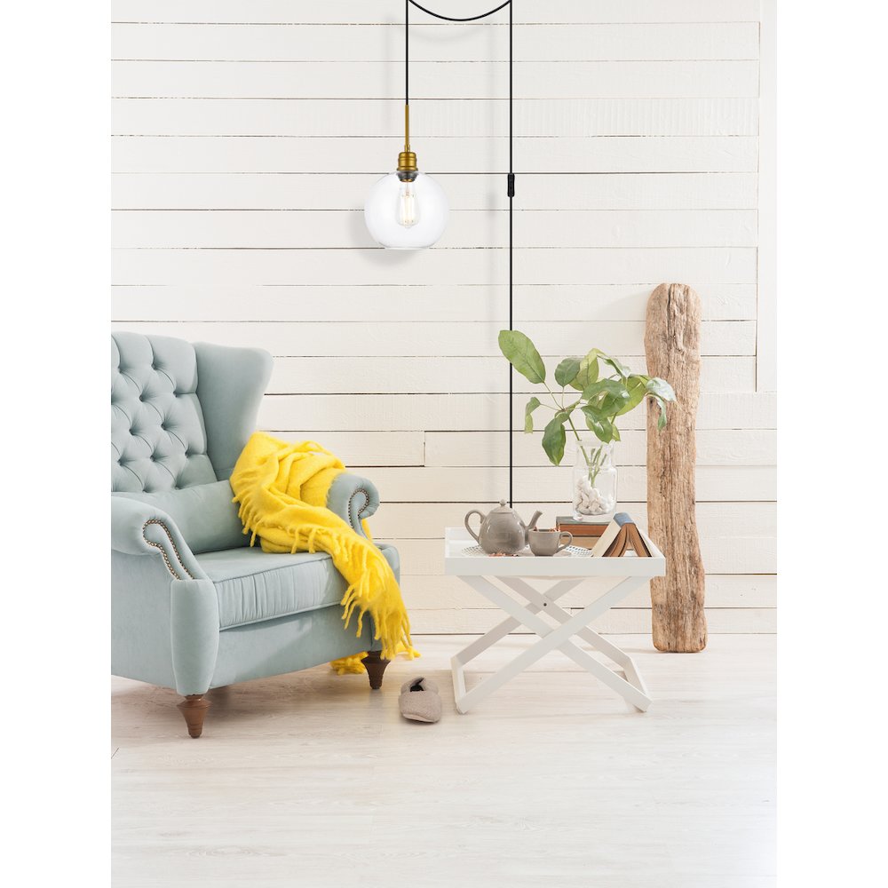Emett 1 Light Brass And Clear Glass Plug In Pendant. Picture 2
