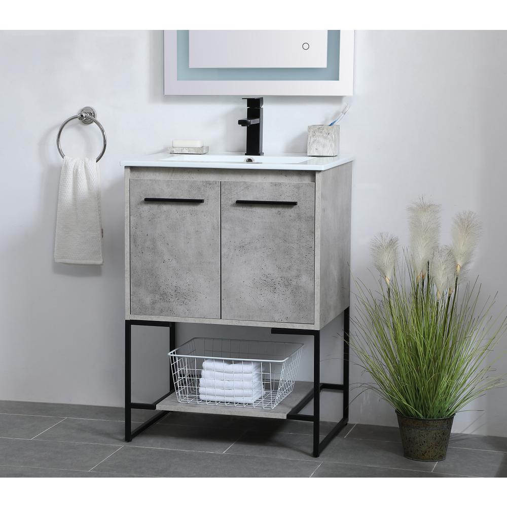 24 inch  Single Bathroom Vanity in Concrete Grey. Picture 2