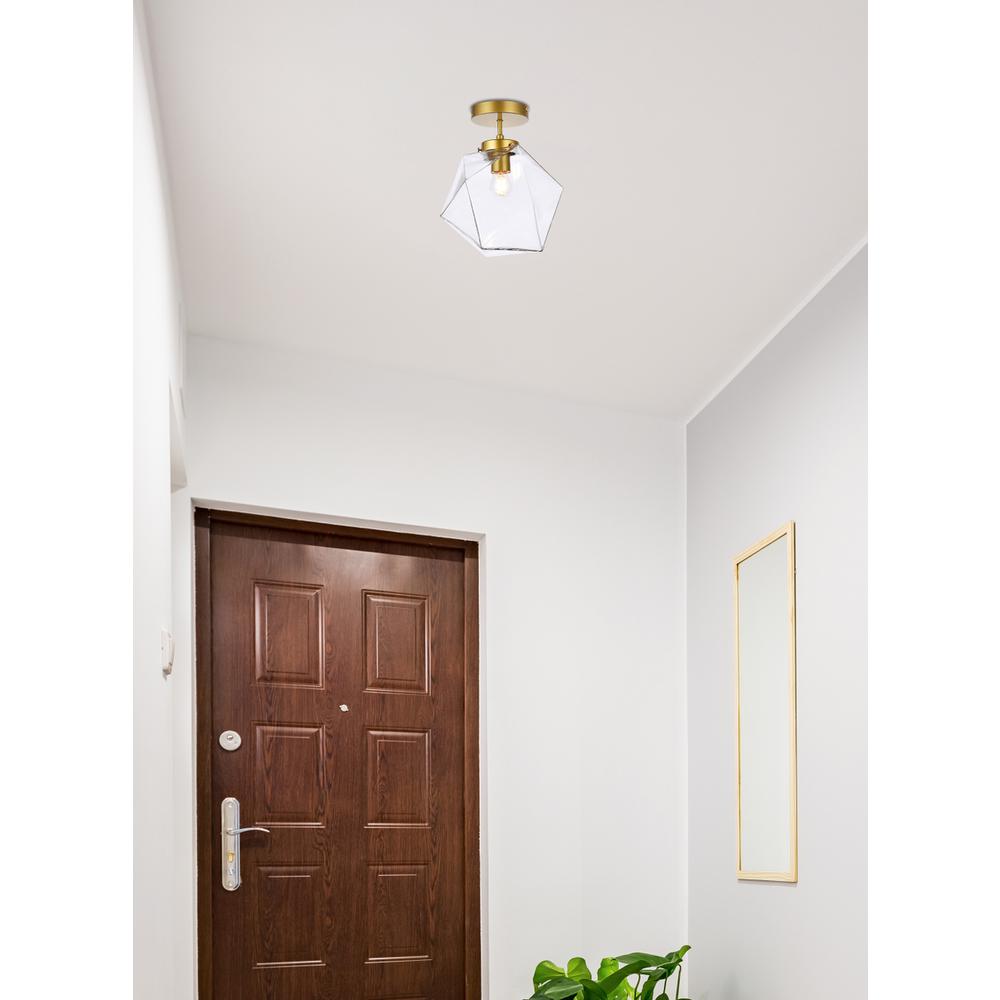 Lawrence 1 light brass and clear glass flush mount. Picture 7