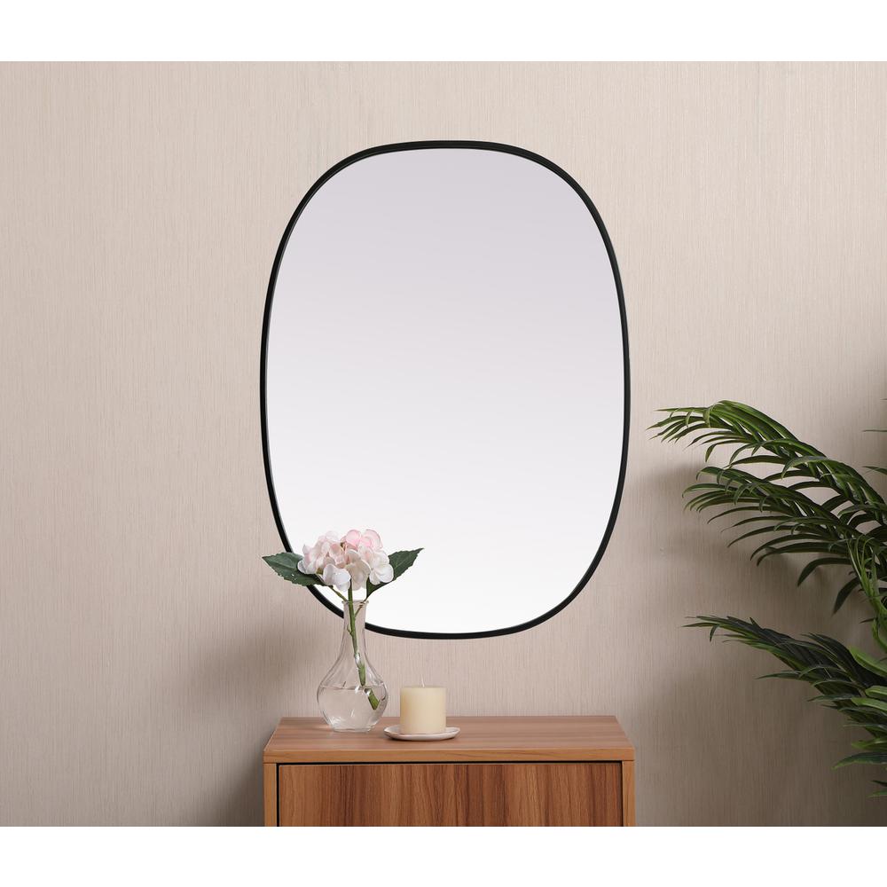 Metal Frame Oval Mirror 27x36 Inch in Black. Picture 3