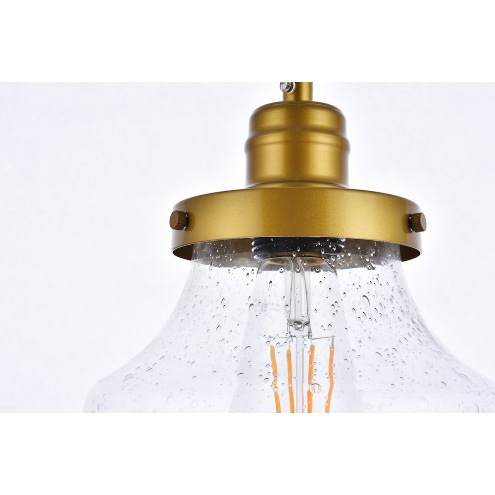 Lyle 1 Light Brass And Clear Seeded Glass Plug In Pendant. Picture 4
