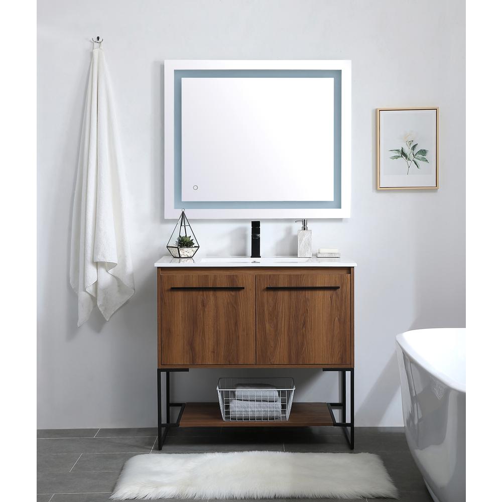 36 inch  Single Bathroom Vanity in Walnut Brown. Picture 6