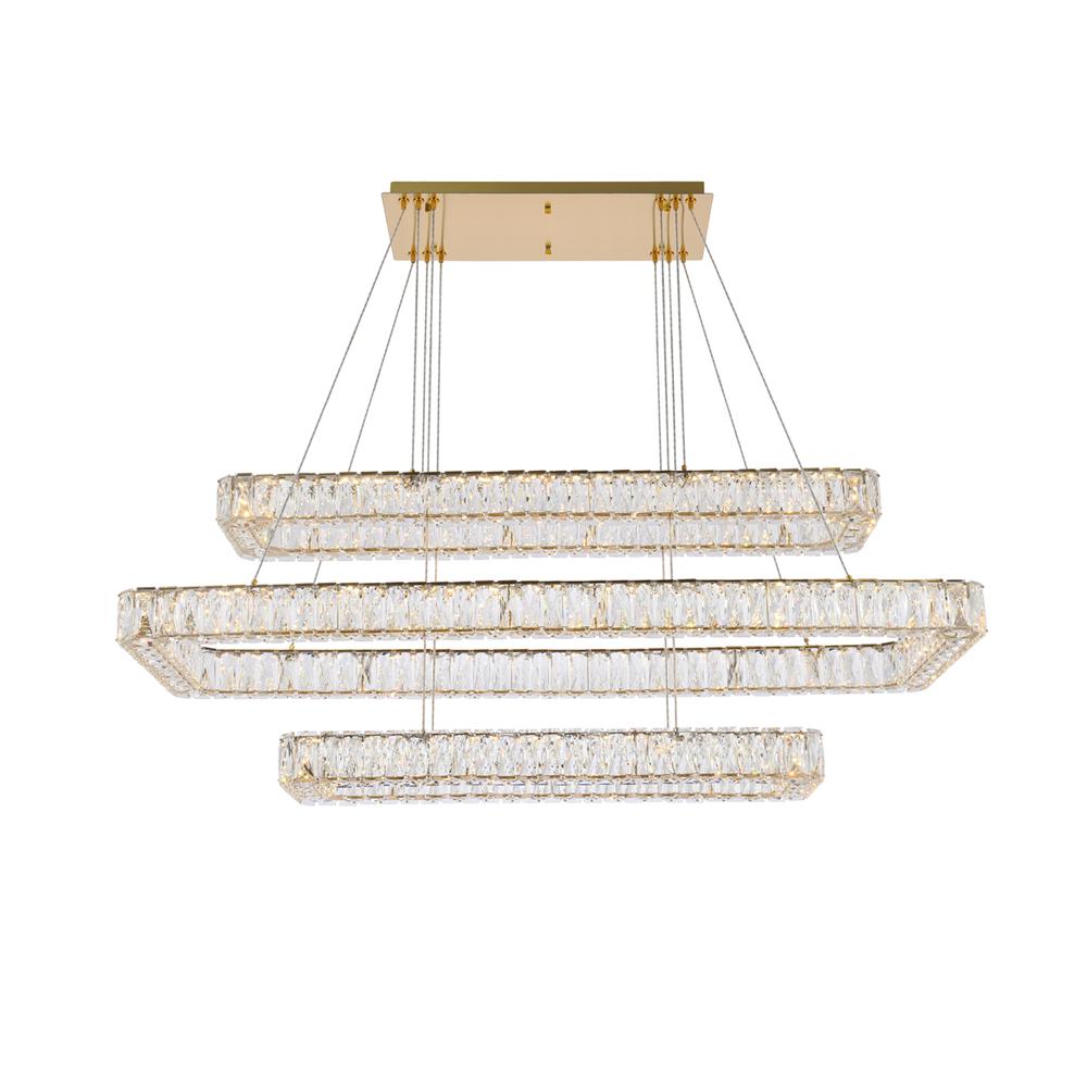 Monroe 50 inch LED triple rectangle pendant in gold. Picture 1