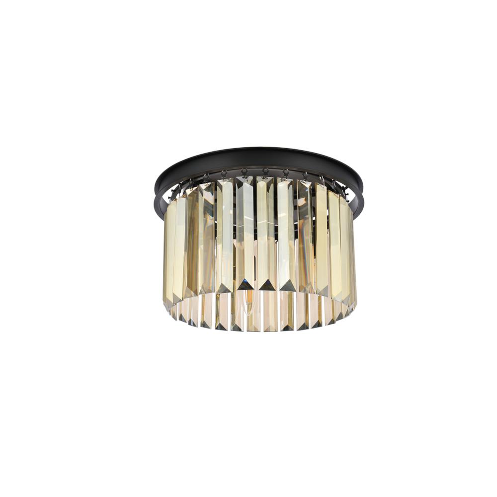 Sydney 3 light Matte Black Flush Mount Golden Teak (Smoky) Royal Cut Crystal. Picture 6