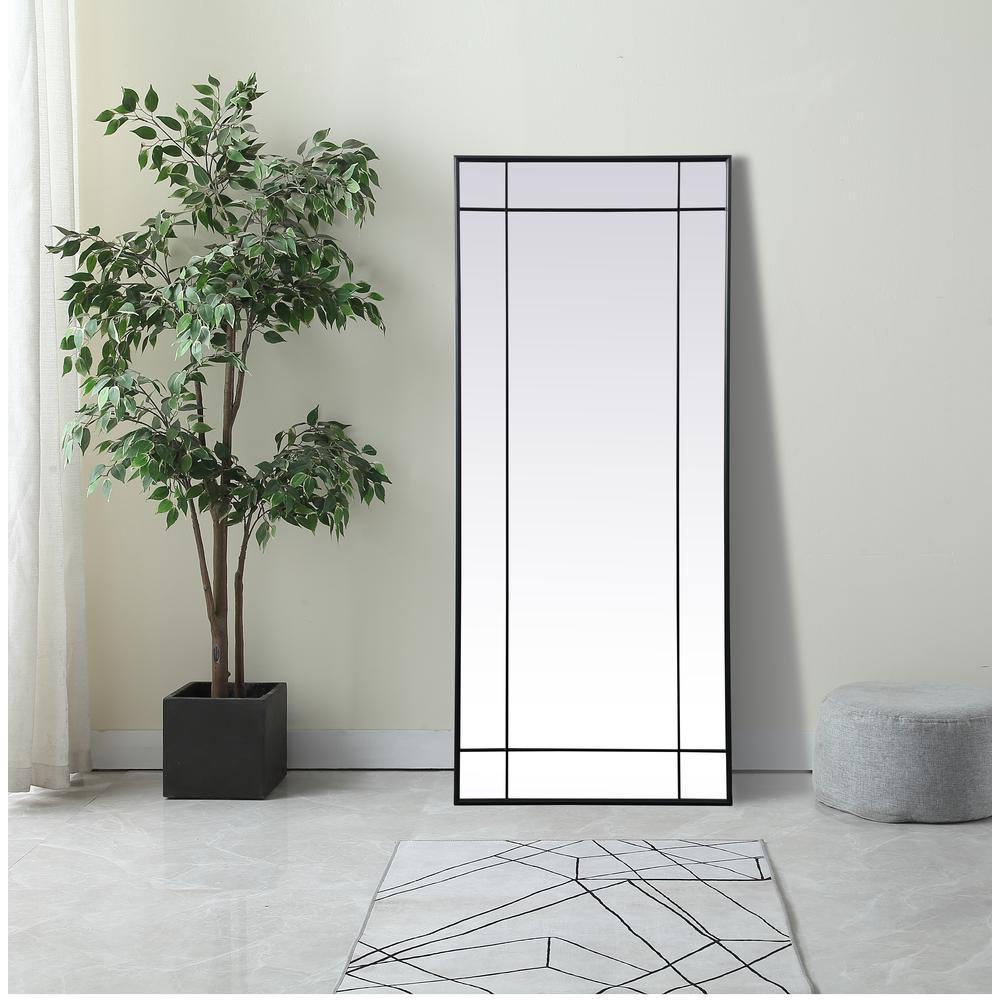 French Panel Full Length Mirror 30x70 Inch In Black. Picture 9