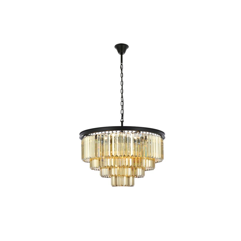 Sydney 17 light Matte Black Chandelier Golden Teak (Smoky) Royal Cut Crystal. Picture 1