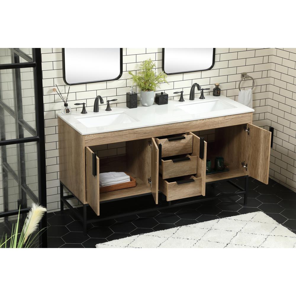 60 inch double bathroom vanity in natural oak. Picture 3