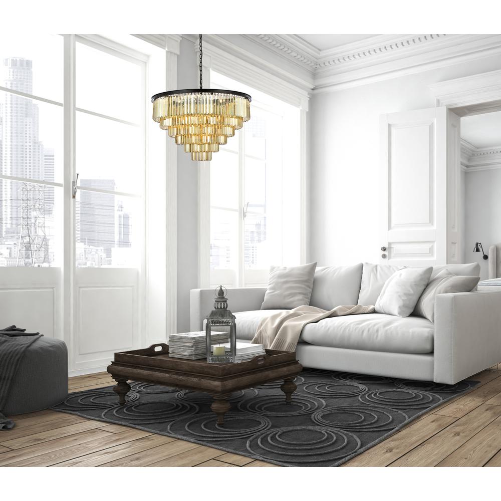 Sydney 33 light Matte Black Chandelier Golden Teak (Smoky) Royal Cut Crystal. Picture 7