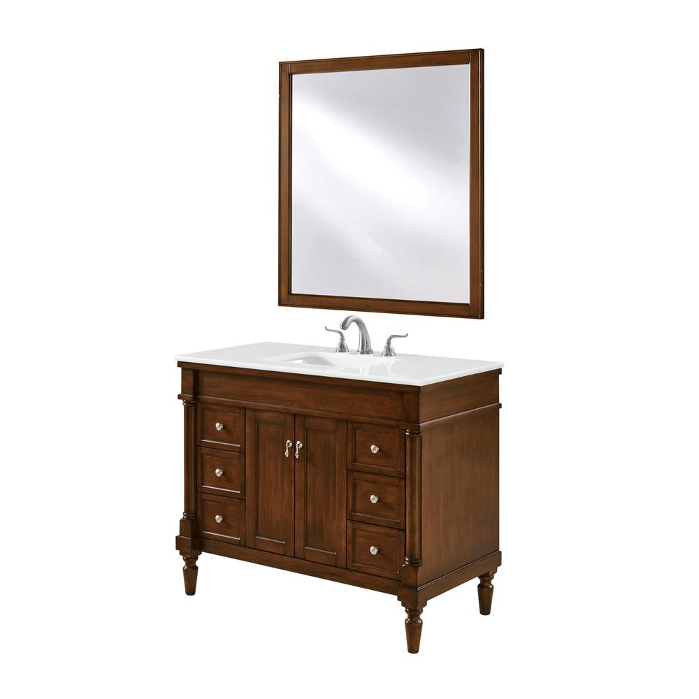 42 inch Single Bathroom vanity in Walnut with ivory white engineered marble. Picture 1