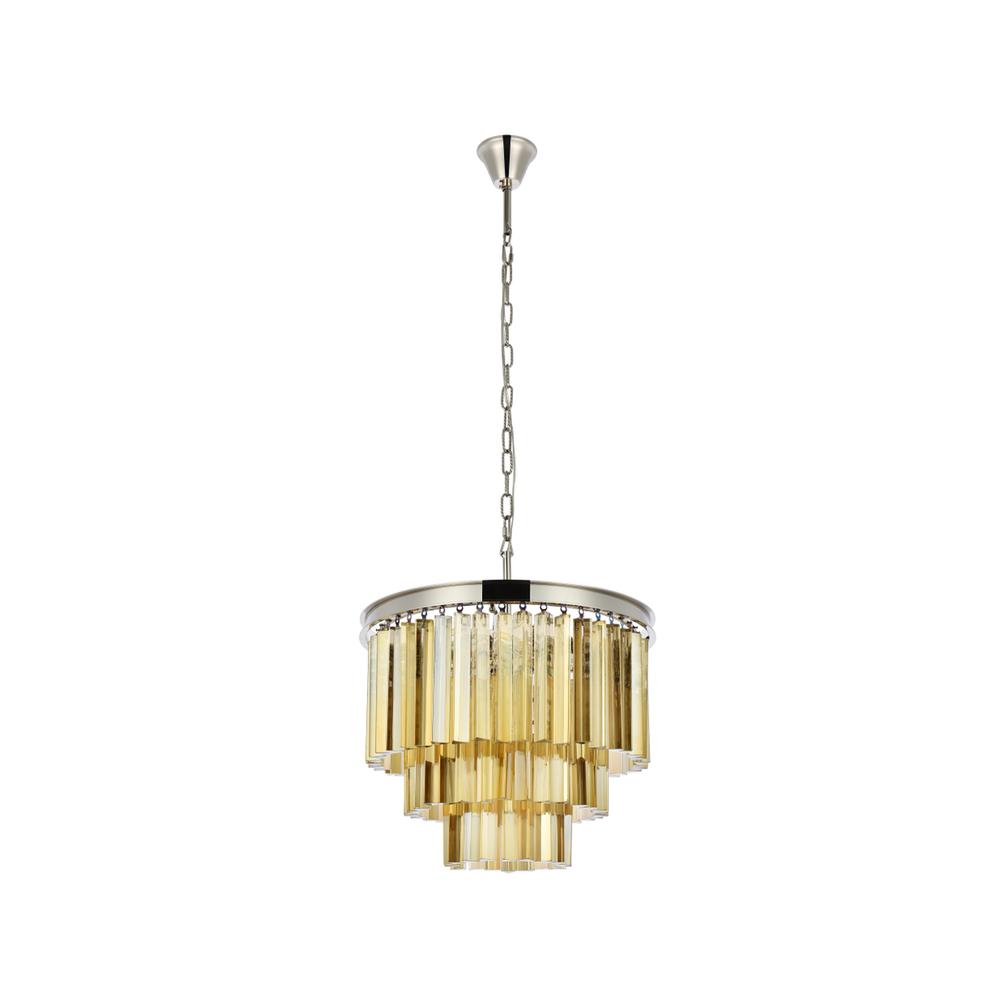 Sydney 9 light polished nickel Chandelier Golden Teak (Smoky) Royal Cut Crystal. Picture 6