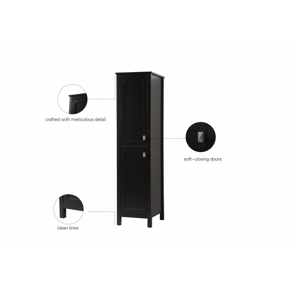 16 Inch Wide Bathroom Linen Storage Freestanding Cabinet In Black. Picture 11
