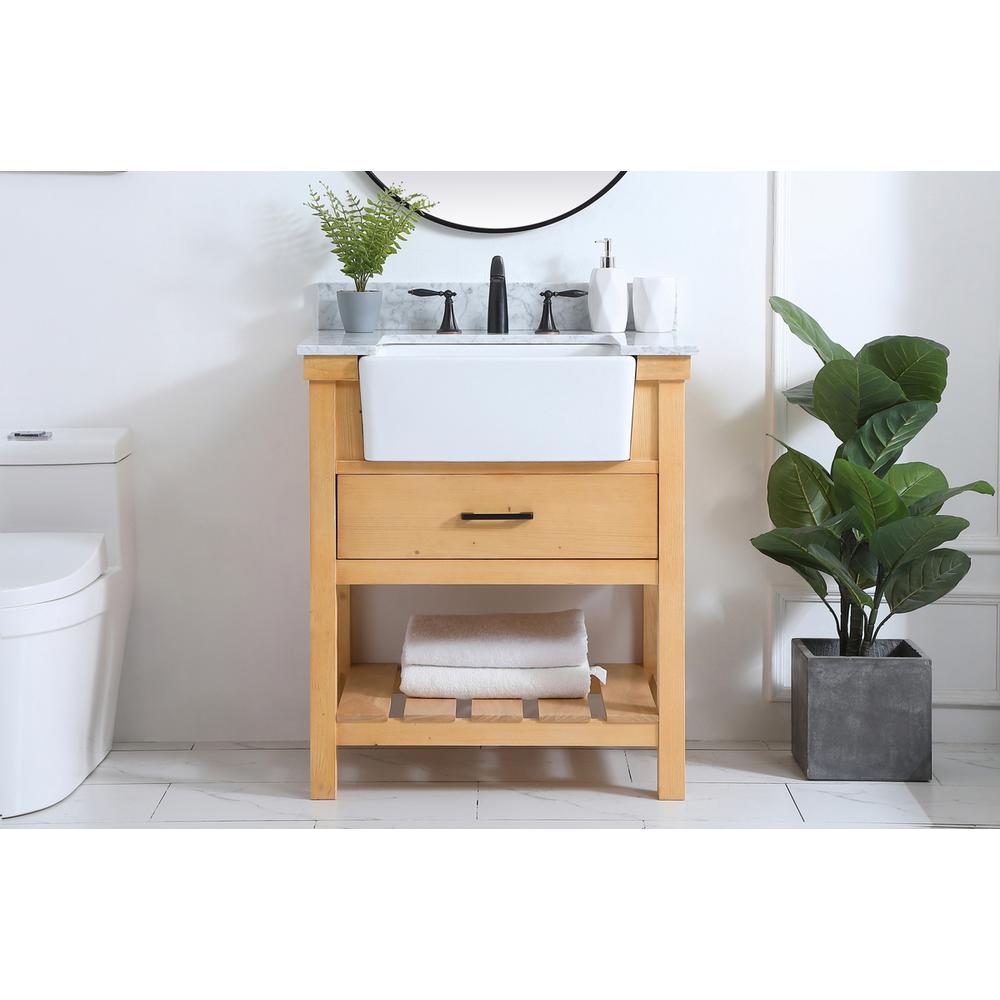 30 inch Single bathroom vanity in natural wood with backsplash. Picture 14