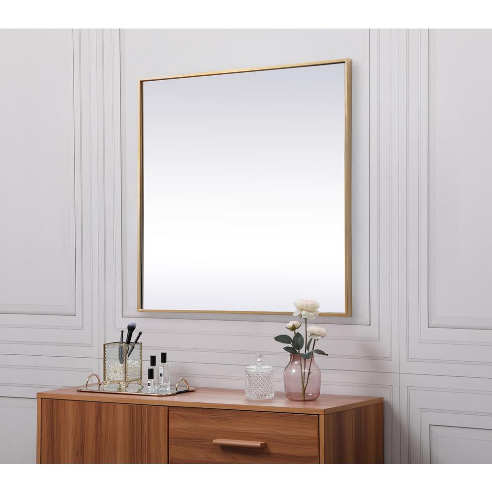 Metal Frame Square Mirror 30 inch in Brass. Picture 4