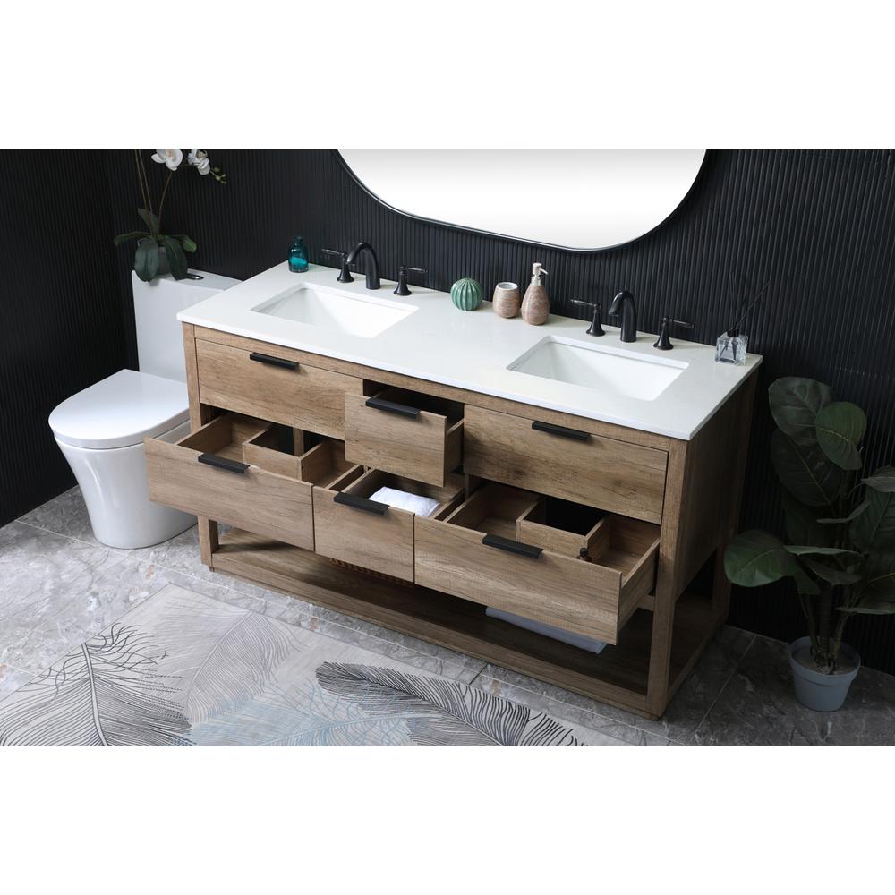 60 Inch Double Bathroom Vanity In Natural Oak. Picture 3