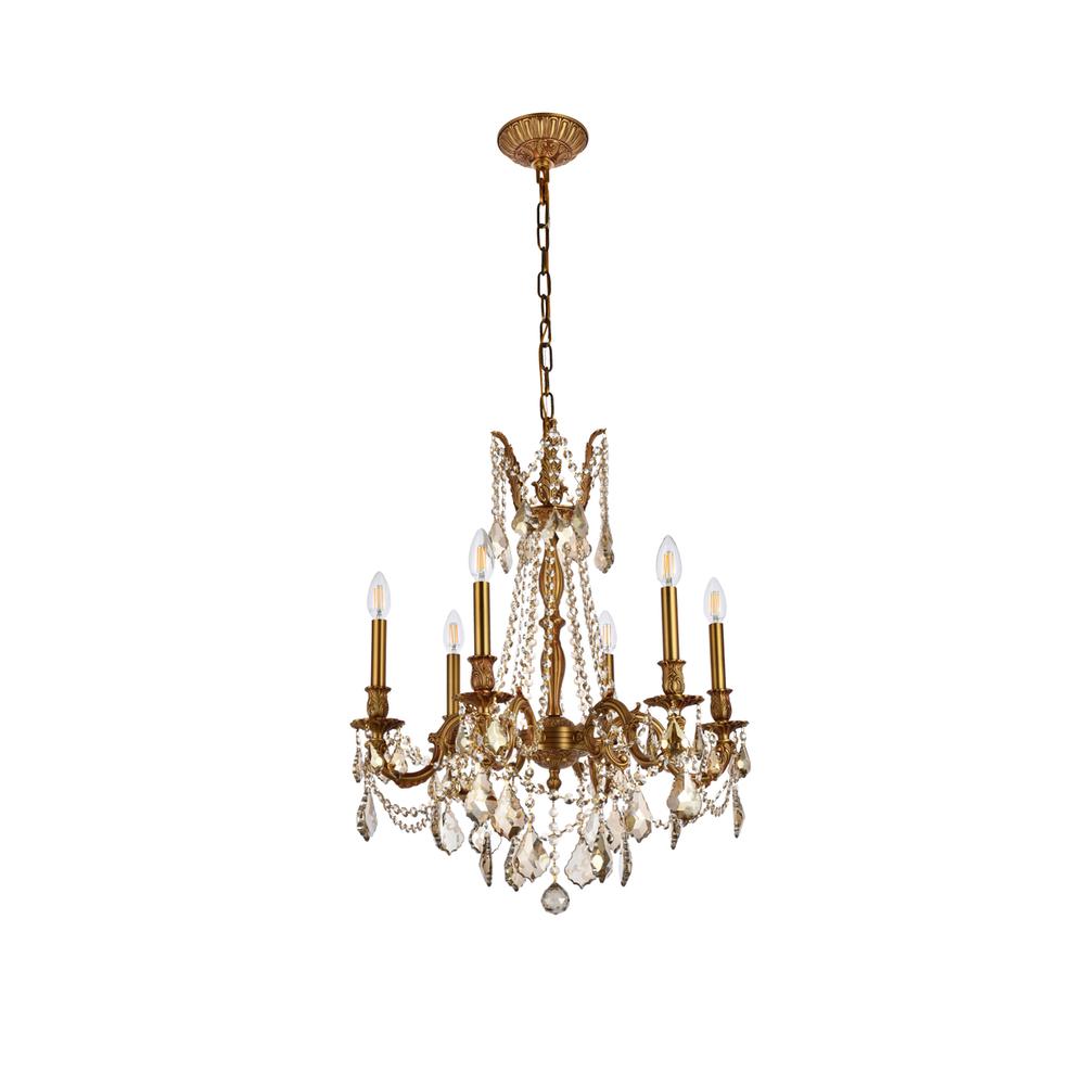 Rosalia 6 light French Gold Chandelier Golden Teak (Smoky) Royal Cut Crystal. Picture 6