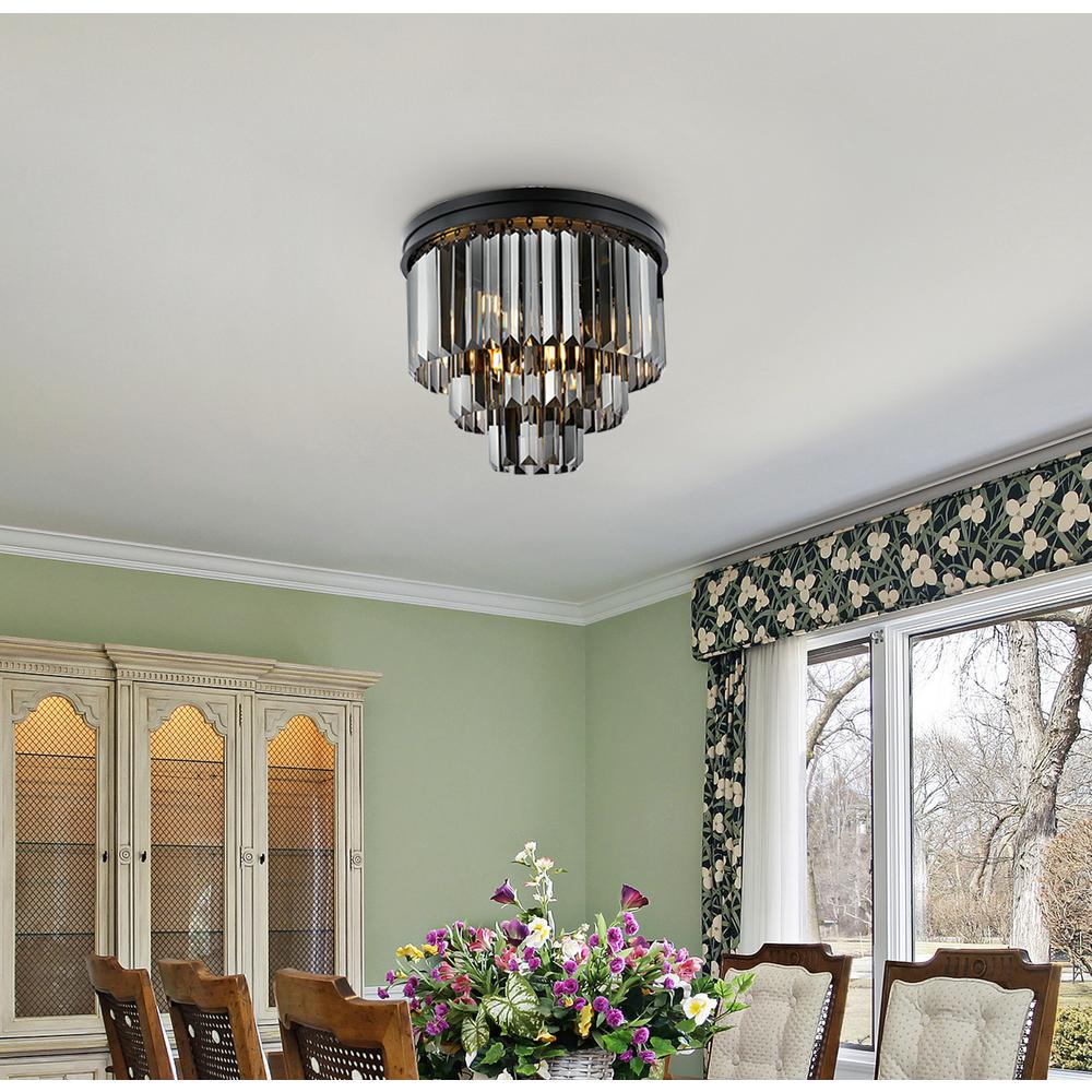 Sydney 9 light Matte Black Flush Mount Silver Shade (Grey) Royal Cut Crystal. Picture 8