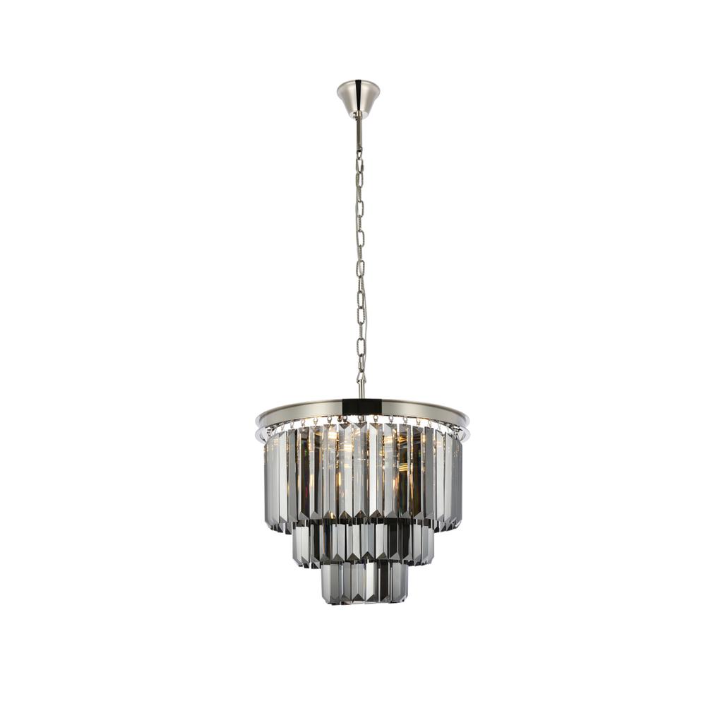 Sydney 9 light polished nickel Chandelier Silver Shade (Grey) Royal Cut Crystal. Picture 1