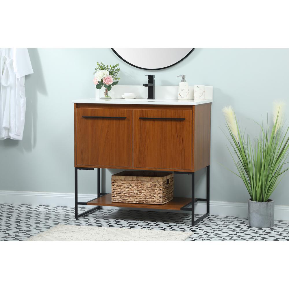 36 inch Single bathroom vanity in teak with backsplash. Picture 2