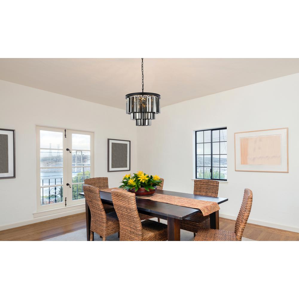 Sydney 9 light Matte Black Chandelier Silver Shade (Grey) Royal Cut Crystal. Picture 7