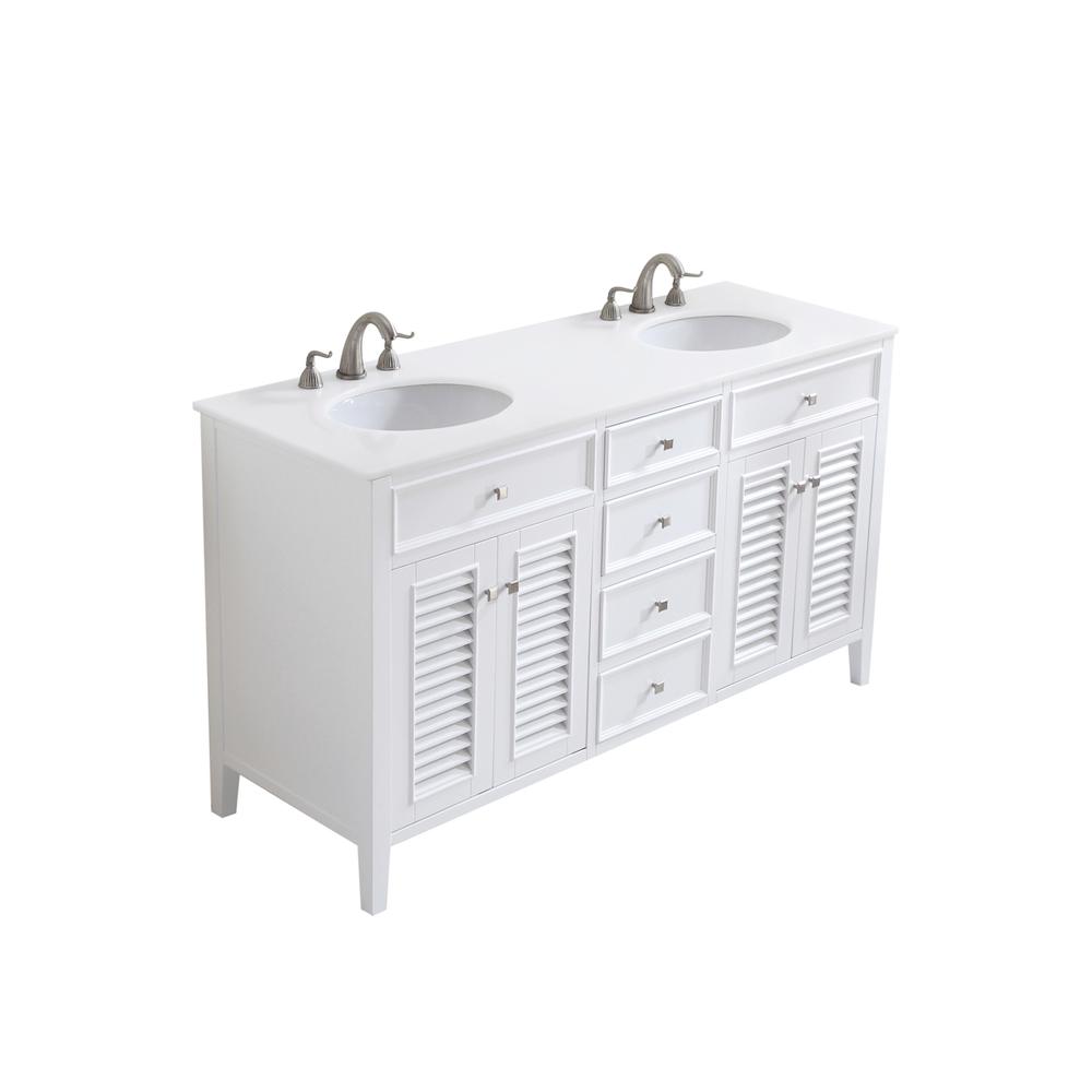 60 inch Double Bathroom vanity in White with ivory white engineered marble. Picture 2
